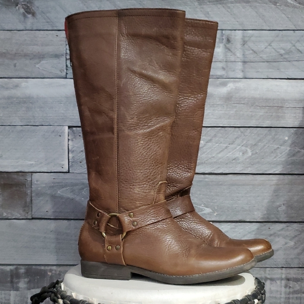 Steve Madden Brown Heeled Boots with Harness Detail Boho Cowgirl Gypsy Versatile